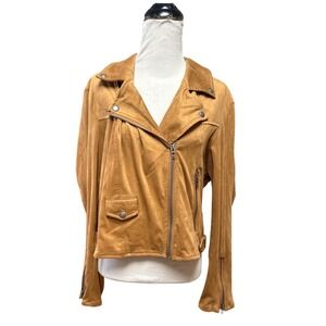 BLANKNYC X Short Story Tan Faux Suede Moto Jacket XLP Camel Biker Cropped Street